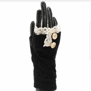 Black and cream fingerless gloves with lace detail